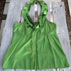 BCBG MaxAzria Green Silk Halter Top Sz L